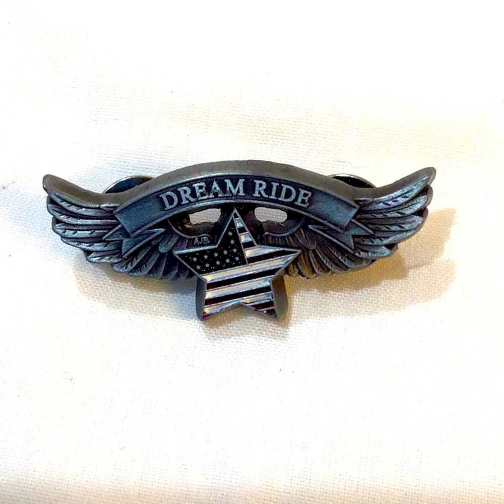 Dream Ride vest hat pin star flag eagle wings pewter